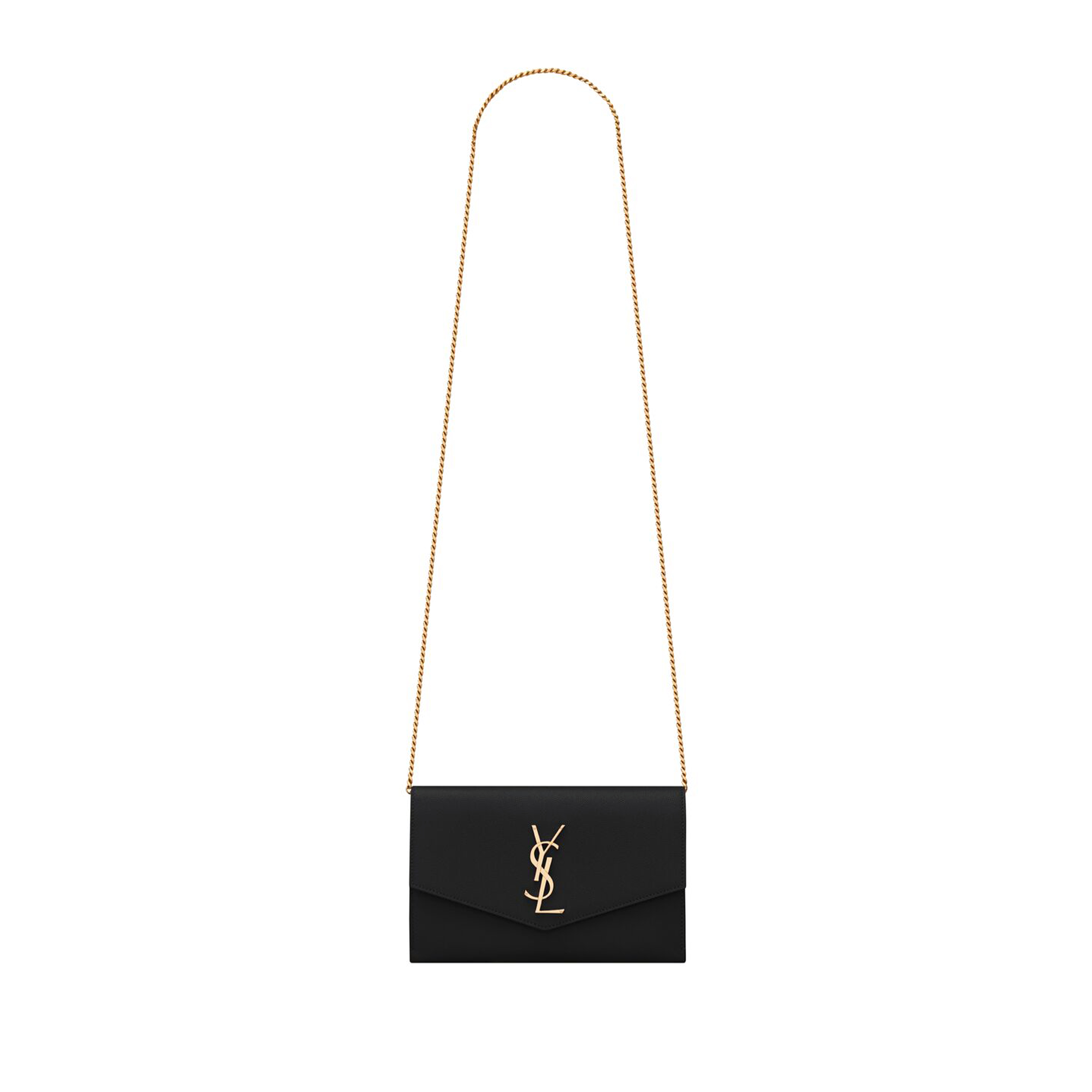YSL UPTOWN CHAIN WALLET IN GRAIN DE POUDRE EMBOSSED LEATHER 6077881GF0J1000 (19*12*3cm)